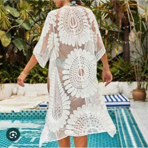 Rebellion Again S Ivory Lace Boho Cottage Core Hippie Duster Cardigan AM…